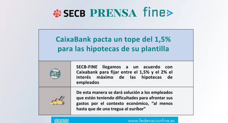 SECB-FINE LLEGAMOS A UN ACUERDO CON CAIXABANK PARA FIJAR ENTRE EL 1,5% Y EL 2% EL INTERS MXIMO DE LAS HIPOTECAS DE EMPLEADOS